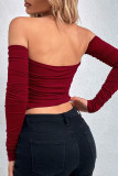 Off Shoulder Smocked Fleece Crop Top