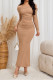 Brown Ribbed Knitting Top and Skirt Dress Set