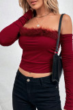 Off Shoulder Smocked Fleece Crop Top
