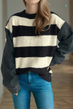 Denim Patchwork Stripes Knitting Top