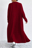 Wine Red Ribbed Knitting Two Pieces Set
