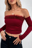 Off Shoulder Smocked Fleece Crop Top