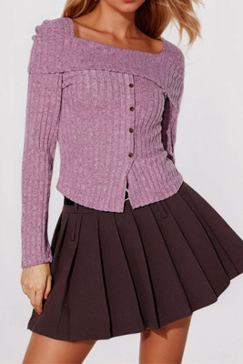 Ribbed Knitting Square Neck Top