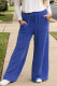 Sky Blue Corded Drawstring High Waist Pocket Plus Size Wide Leg Pants