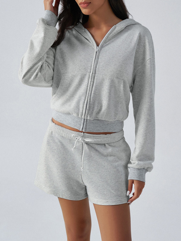 Grey Zipper Hoodie and Short Set