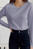 Purple Crew Neck Long Sleeves Top