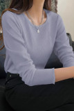 Purple Crew Neck Long Sleeves Top