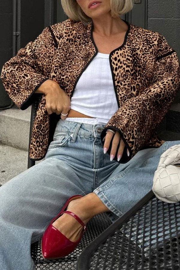 Leopard Front Open Short Jacket