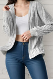Grey Ribbed Knitting Front Open Cardigan