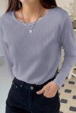 Purple Crew Neck Long Sleeves Top