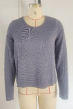 Purple Crew Neck Long Sleeves Top