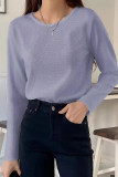 Purple Crew Neck Long Sleeves Top