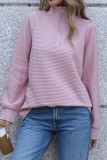Pink Half Zipper Textured Sweatshirt