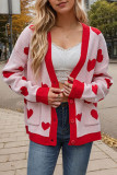 Heart V Neck Front Open Cardigan