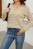 V Neck Stripes Long Sleeves Top