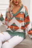 Aztec Ripped V Neck Knitting Top
