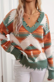 Aztec Ripped V Neck Knitting Top