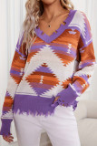 Aztec Ripped V Neck Knitting Top