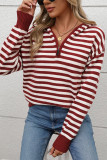 Red Stripes Zipper Hooded Sweater