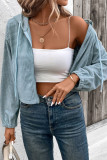 Blue Zipper Hooded Textured Jacket