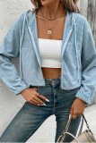 Blue Zipper Hooded Textured Jacket