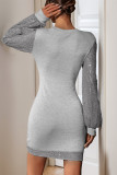 Grey Sequin Glitter Sleeves Dress