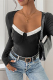Black Square Neck One Piece Bodysuit