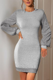 Grey Sequin Glitter Sleeves Dress