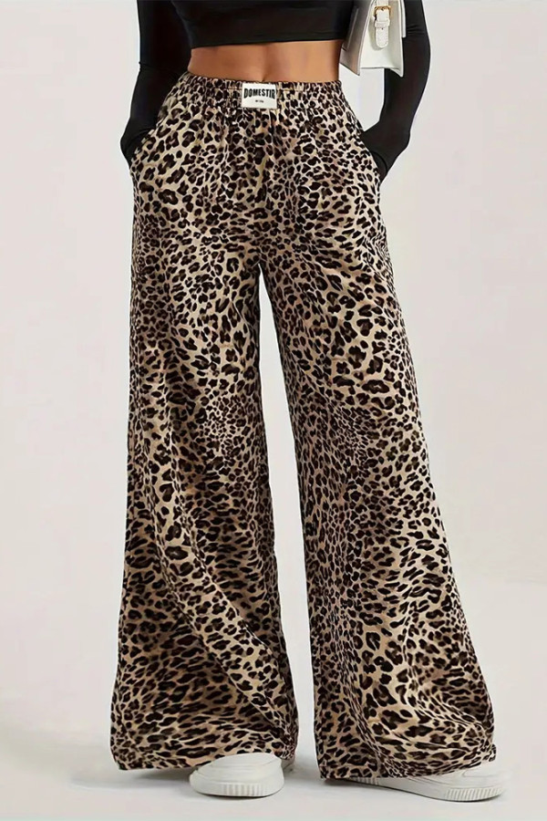 Brown Leopard High Waist Wide Leg Pants