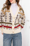 V Neck Button Jacquard Knitting Cardigan