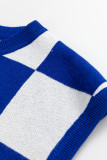 Dark Blue Checkerboard Round Neck Sweater Vest