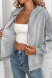 Grey Hooded Zipper Rivet Sweatshirt Coat