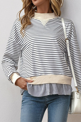 Stripes Splicing Long Sleeves Top