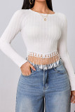 White Tassel Textured Top