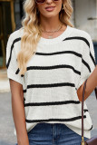 Stripes Short Sleeves Knitting Top