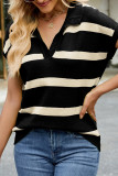 Stripes Colorblock Short Sleeves Knitting Top