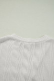 White Solid Color Ribbed Button up Tunic Cardigan