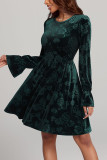 Green Velvet Floral Pattern Mini Dress