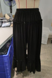 Black Wide Leg Splicing Pants