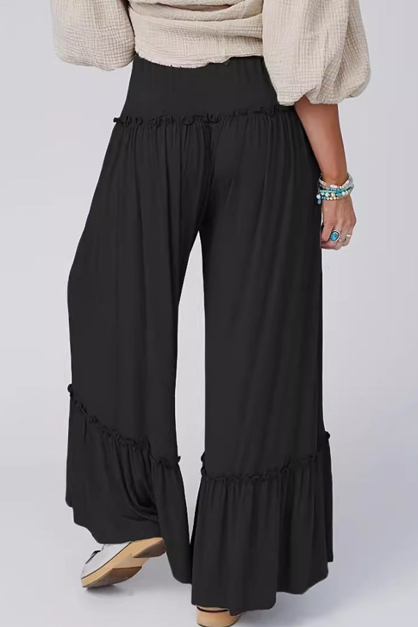 Black Wide Leg Splicing Pants