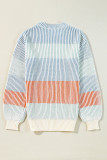 Multicolour Colorblock Textured Knit Bubble Sleeve Sweater