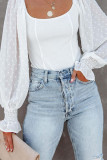U Neck Swiss Dot Mesh Sleeves Top