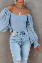 U Neck Swiss Dot Mesh Sleeves Top