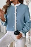 Blue Bubble Sleeves Crochet Shirt