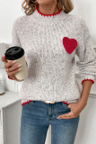 Heart Patched Grey Knitting Sweater