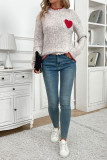 Heart Patched Grey Knitting Sweater