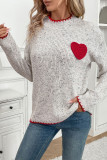 Heart Patched Grey Knitting Sweater