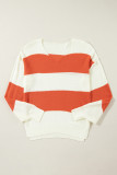Orange Stripe Loose Color Block Drop Shoulder Bubble Sleeve Sweater
