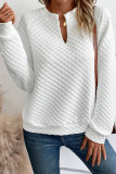White V Neck Textured Sweatshirt