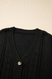 Black Open Knit Drop Shoulder Sweater Cardigan